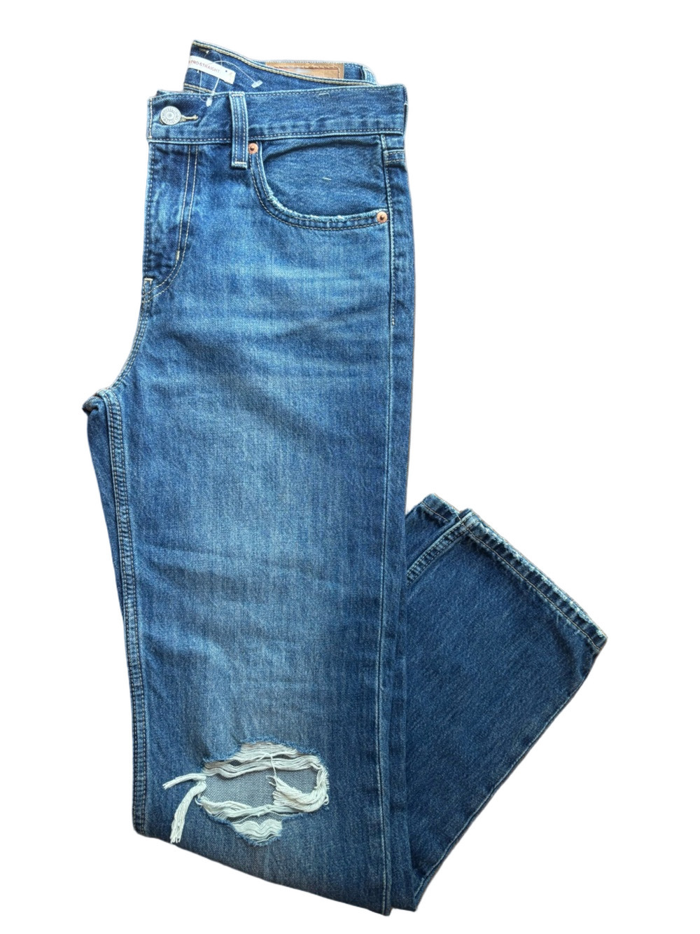 Levi's Low Pro Straight Jeans Medium Wash W26 100% Cotton Distressed - Picture 5 of 12